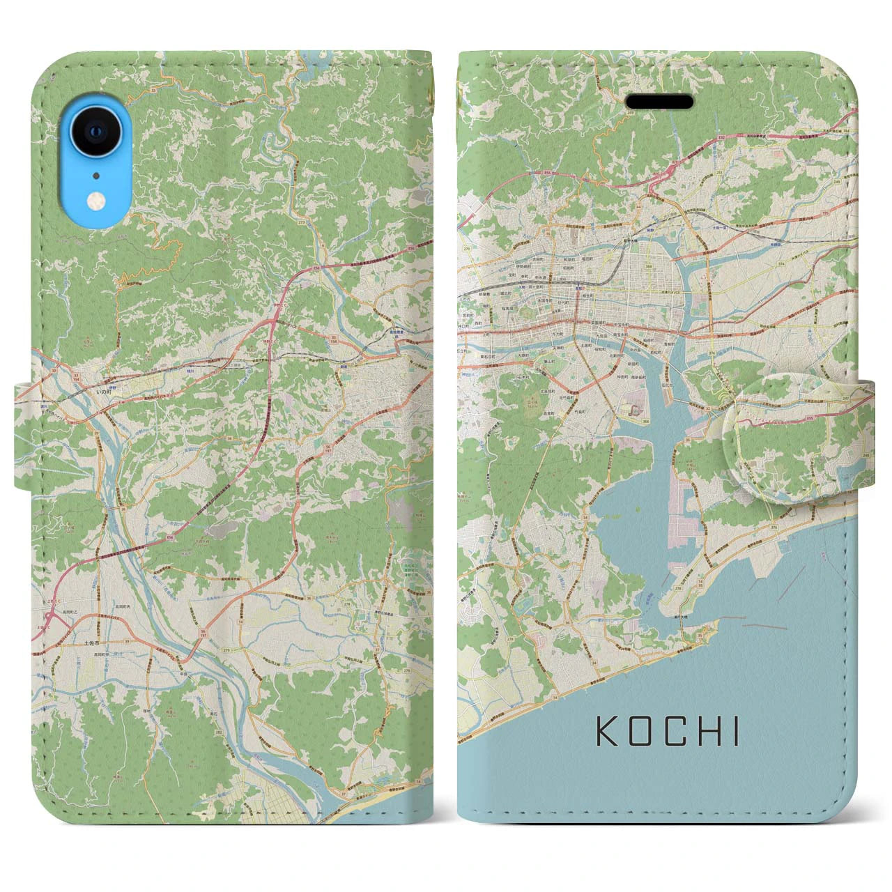 【高知】地図柄iPhoneケース（手帳両面タイプ・ナチュラル）iPhone XR 用