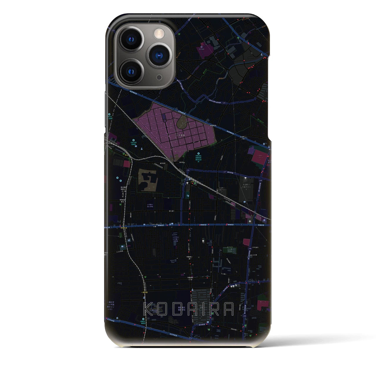 【小平】地図柄iPhoneケース（バックカバータイプ・ブラック）iPhone 11 Pro Max 用