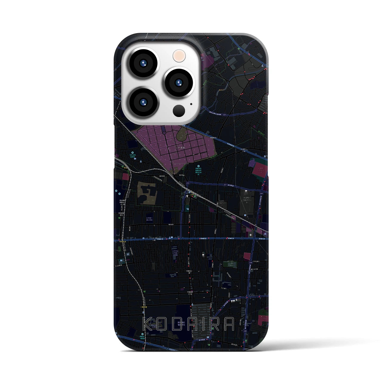 【小平】地図柄iPhoneケース（バックカバータイプ・ブラック）iPhone 13 Pro 用