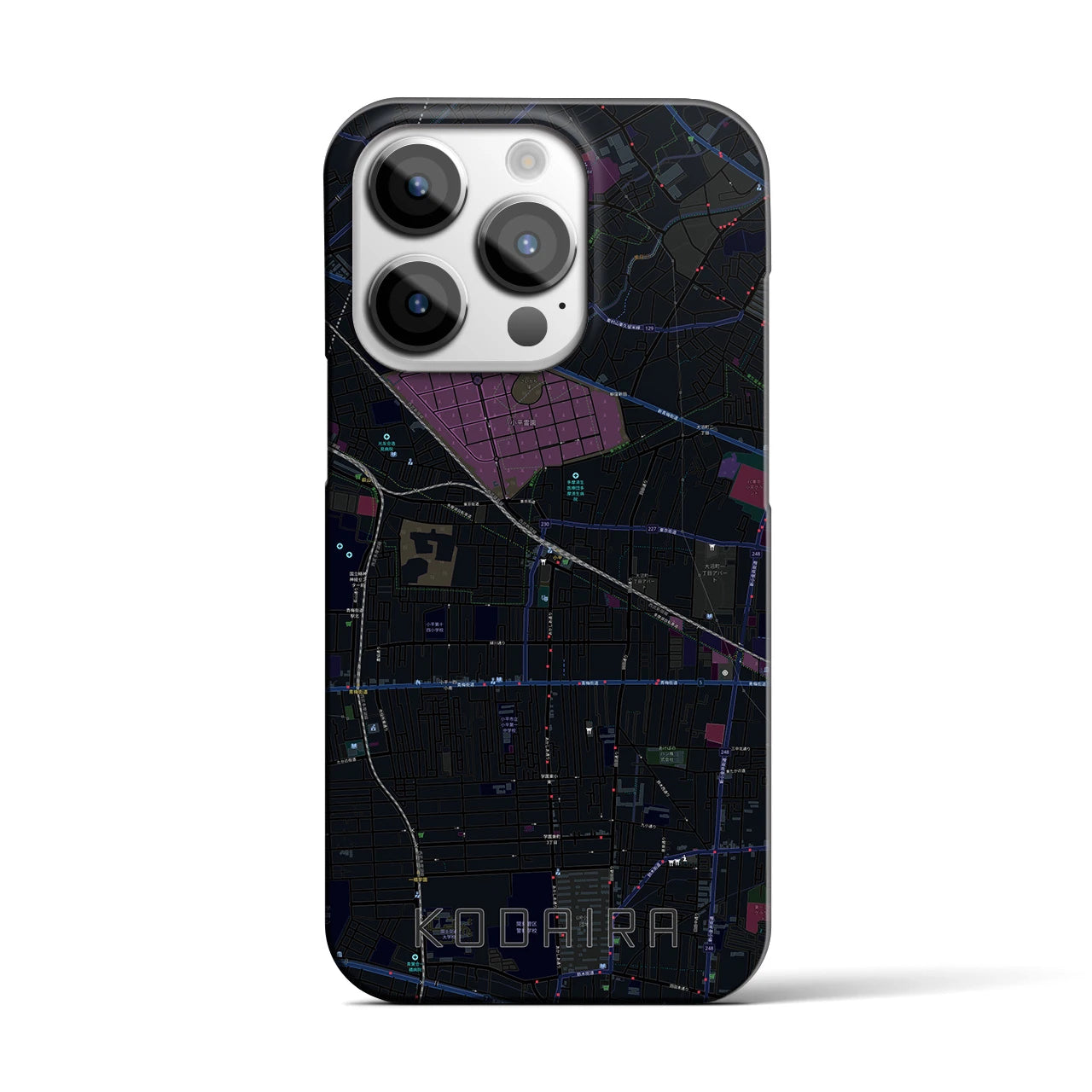 【小平】地図柄iPhoneケース（バックカバータイプ・ブラック）iPhone 14 Pro 用