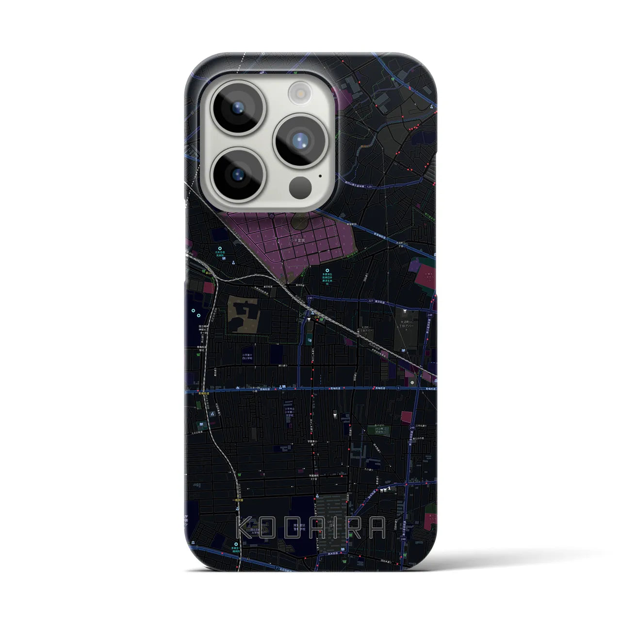 【小平】地図柄iPhoneケース（バックカバータイプ・ブラック）iPhone 15 Pro 用