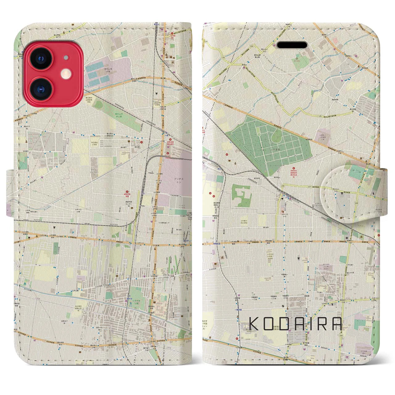 【小平】地図柄iPhoneケース（手帳両面タイプ・ナチュラル）iPhone 11 用