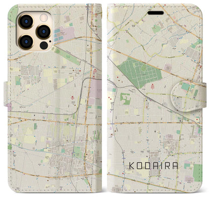 【小平（東京都）】地図柄iPhoneケース（手帳タイプ）ナチュラル・iPhone 12 Pro Max 用