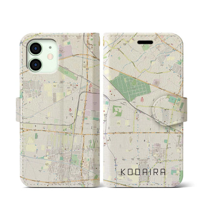 【小平（東京都）】地図柄iPhoneケース（手帳タイプ）ナチュラル・iPhone 12 mini 用