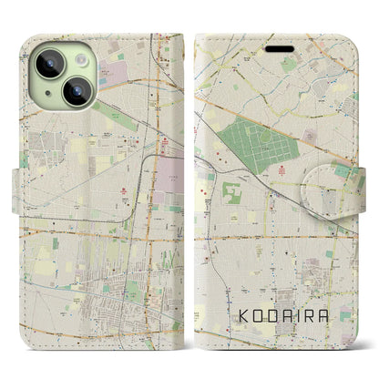 【小平（東京都）】地図柄iPhoneケース（手帳タイプ）ナチュラル・iPhone 15 用