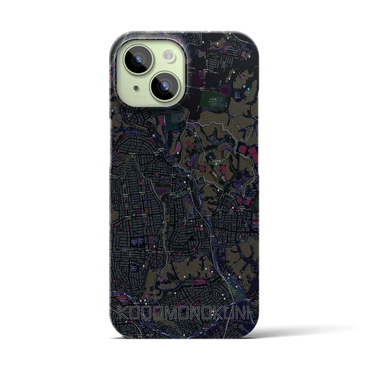 【こどもの国】地図柄iPhoneケース（バックカバータイプ・ブラック）iPhone 15 用
