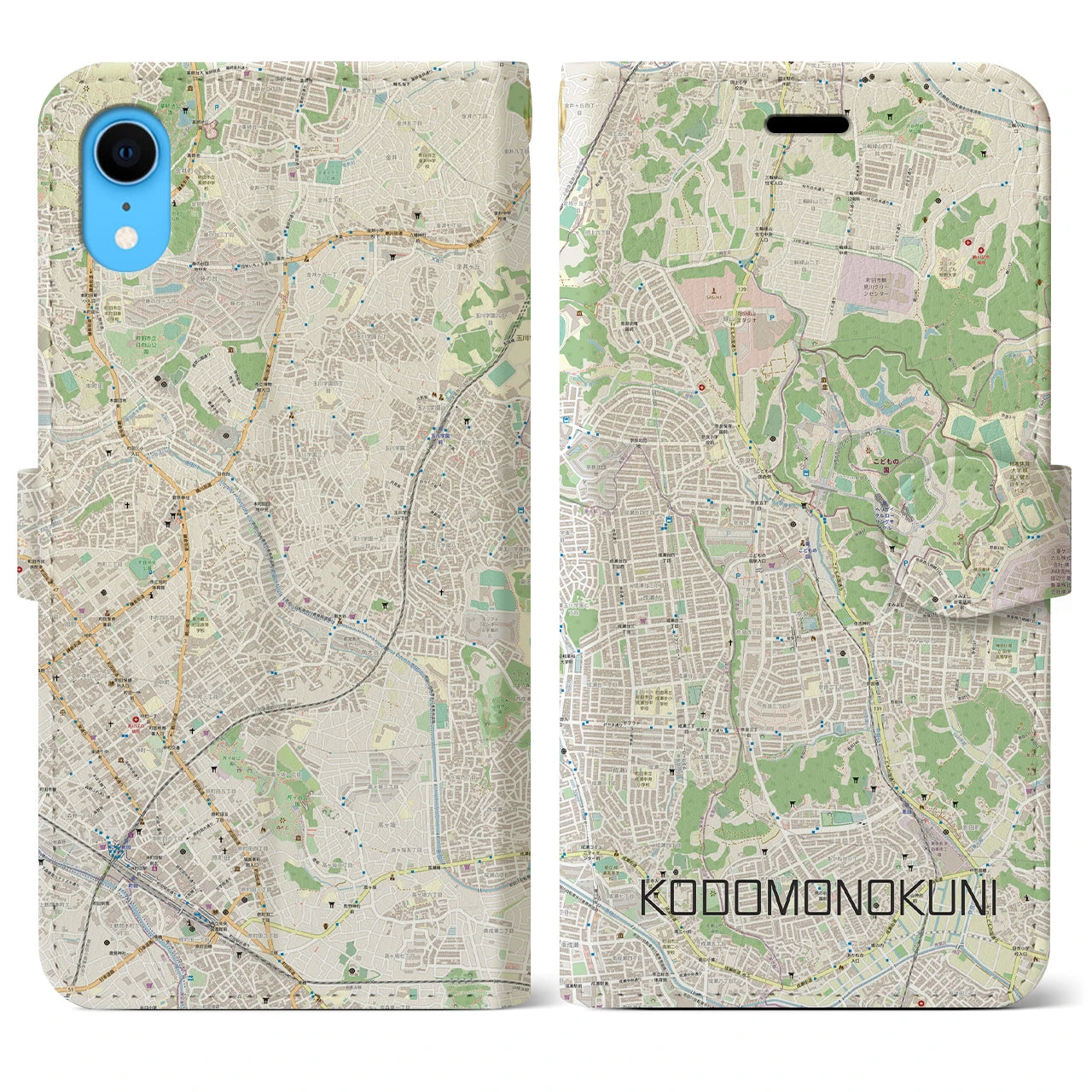 【こどもの国】地図柄iPhoneケース（手帳両面タイプ・ナチュラル）iPhone XR 用