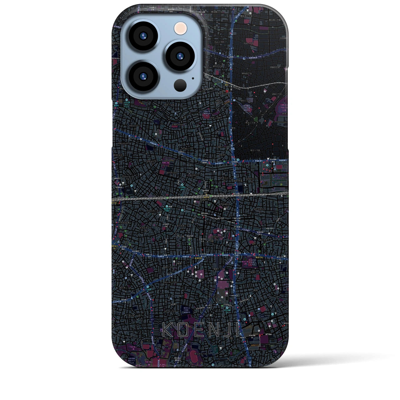 【高円寺2】地図柄iPhoneケース（バックカバータイプ・ブラック）iPhone 13 Pro Max 用
