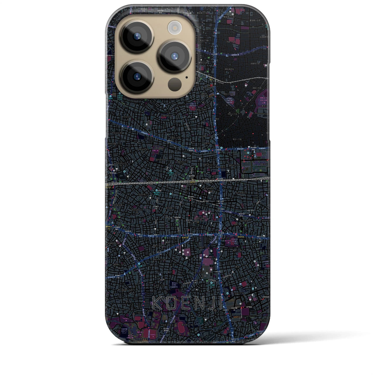 【高円寺2】地図柄iPhoneケース（バックカバータイプ・ブラック）iPhone 14 Pro Max 用