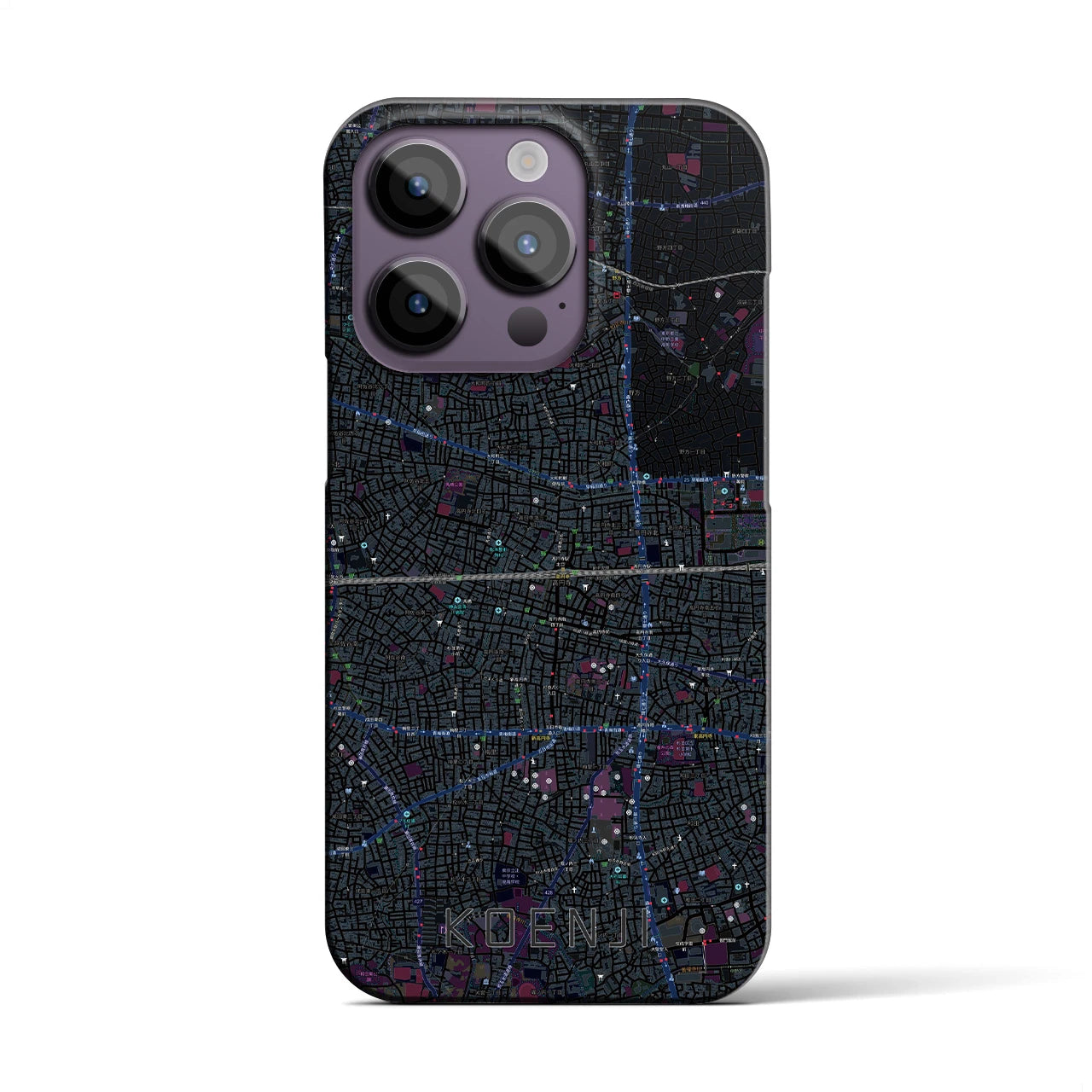 【高円寺2】地図柄iPhoneケース（バックカバータイプ・ブラック）iPhone 14 Pro 用