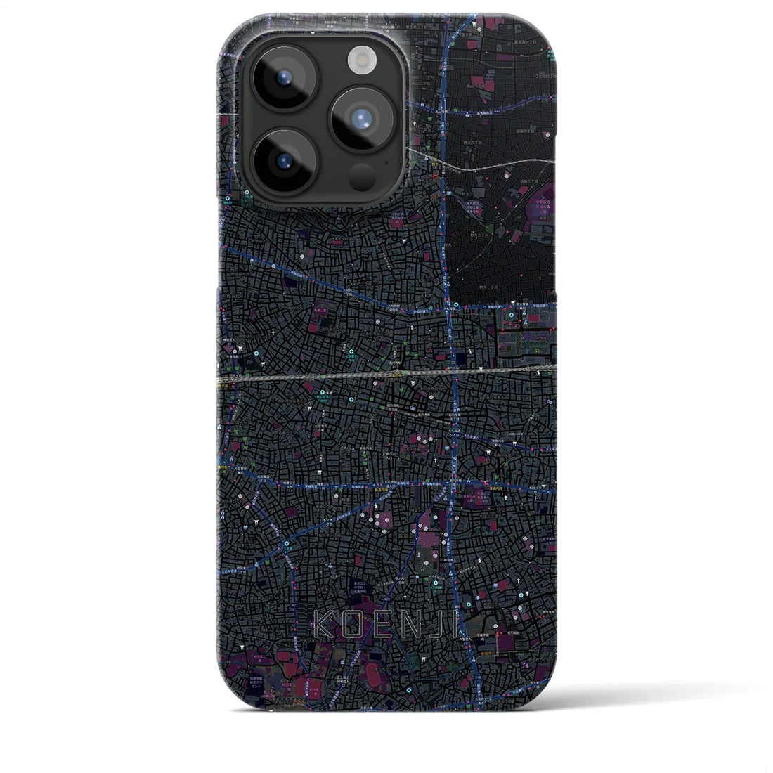 【高円寺2】地図柄iPhoneケース（バックカバータイプ・ブラック）iPhone 15 Pro Max 用