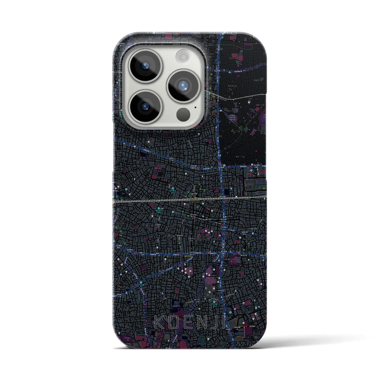 【高円寺2】地図柄iPhoneケース（バックカバータイプ・ブラック）iPhone 15 Pro 用