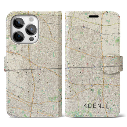 【高円寺2（東京都）】地図柄iPhoneケース（手帳タイプ）ナチュラル・iPhone 14 Pro 用