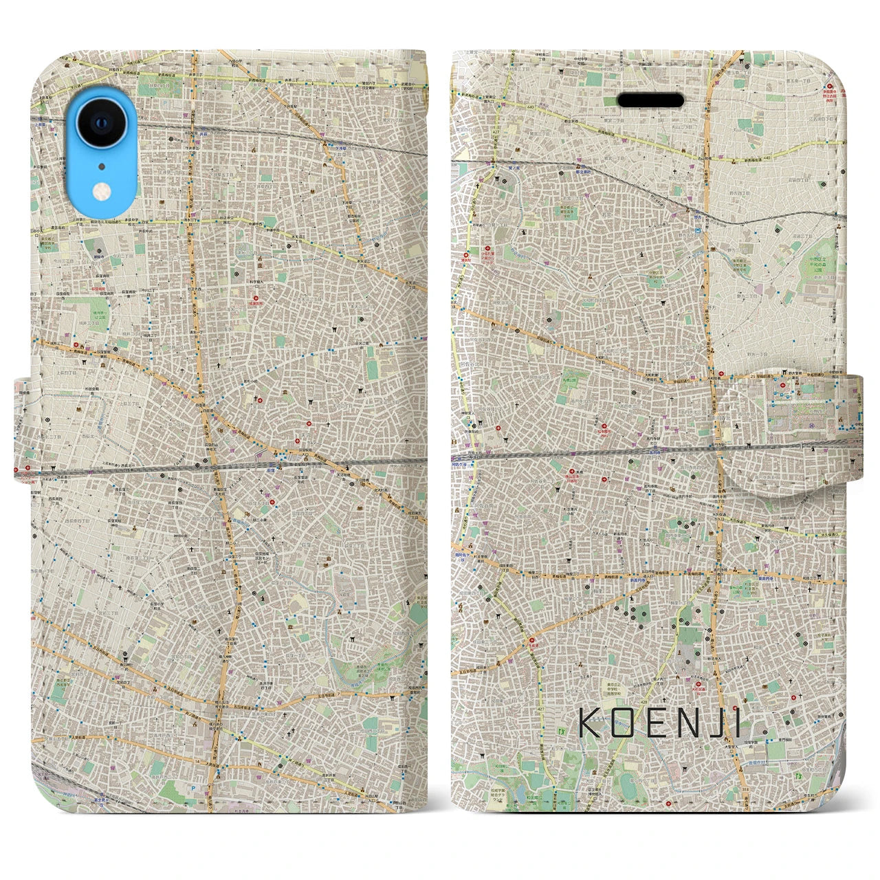 【高円寺2】地図柄iPhoneケース（手帳両面タイプ・ナチュラル）iPhone XR 用