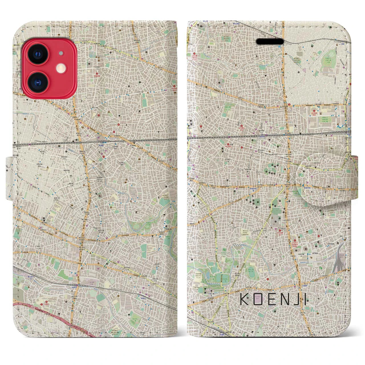 【高円寺】地図柄iPhoneケース（手帳両面タイプ・ナチュラル）iPhone 11 用