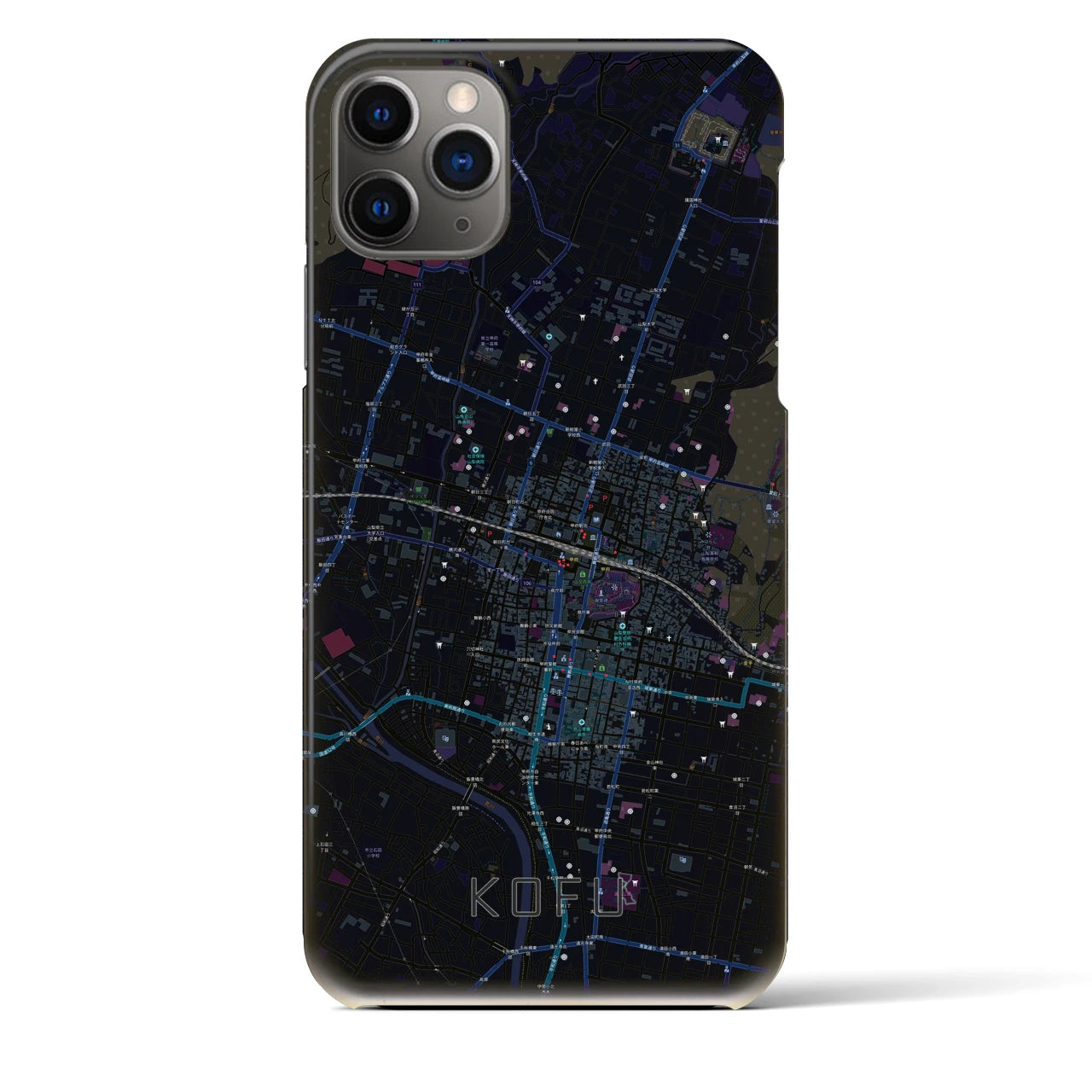 【甲府】地図柄iPhoneケース（バックカバータイプ・ブラック）iPhone 11 Pro Max 用