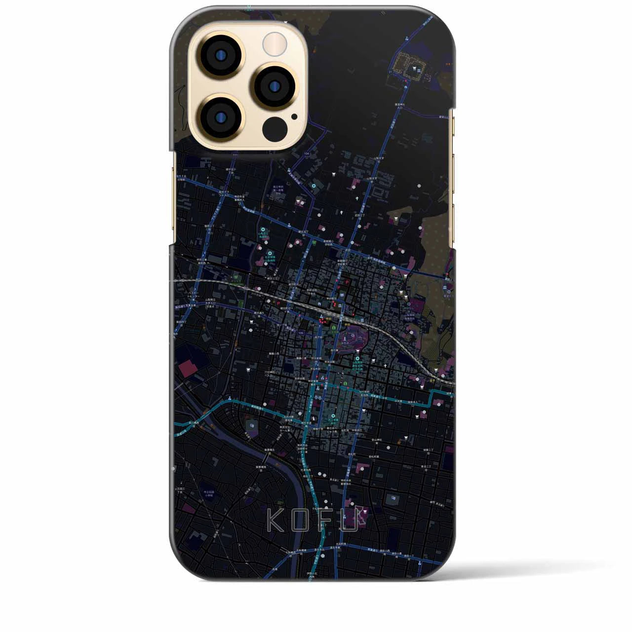 【甲府】地図柄iPhoneケース（バックカバータイプ・ブラック）iPhone 12 Pro Max 用
