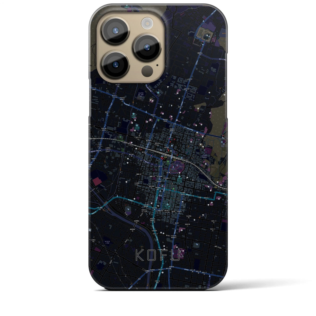 【甲府】地図柄iPhoneケース（バックカバータイプ・ブラック）iPhone 14 Pro Max 用