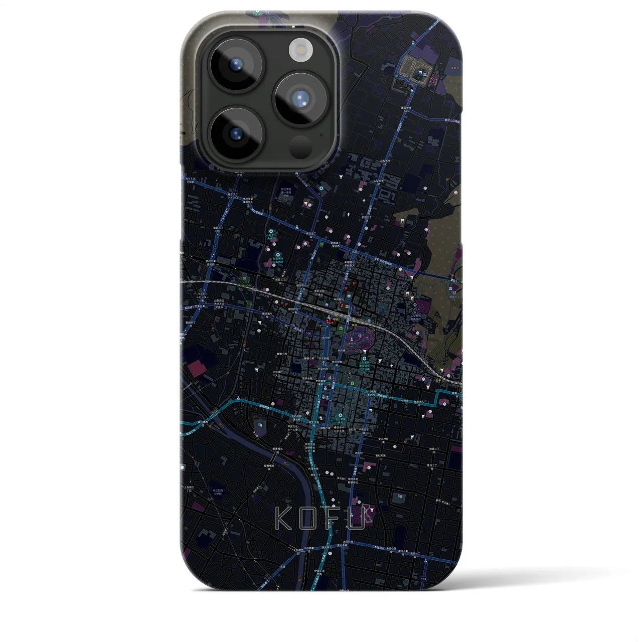 【甲府】地図柄iPhoneケース（バックカバータイプ・ブラック）iPhone 15 Pro Max 用