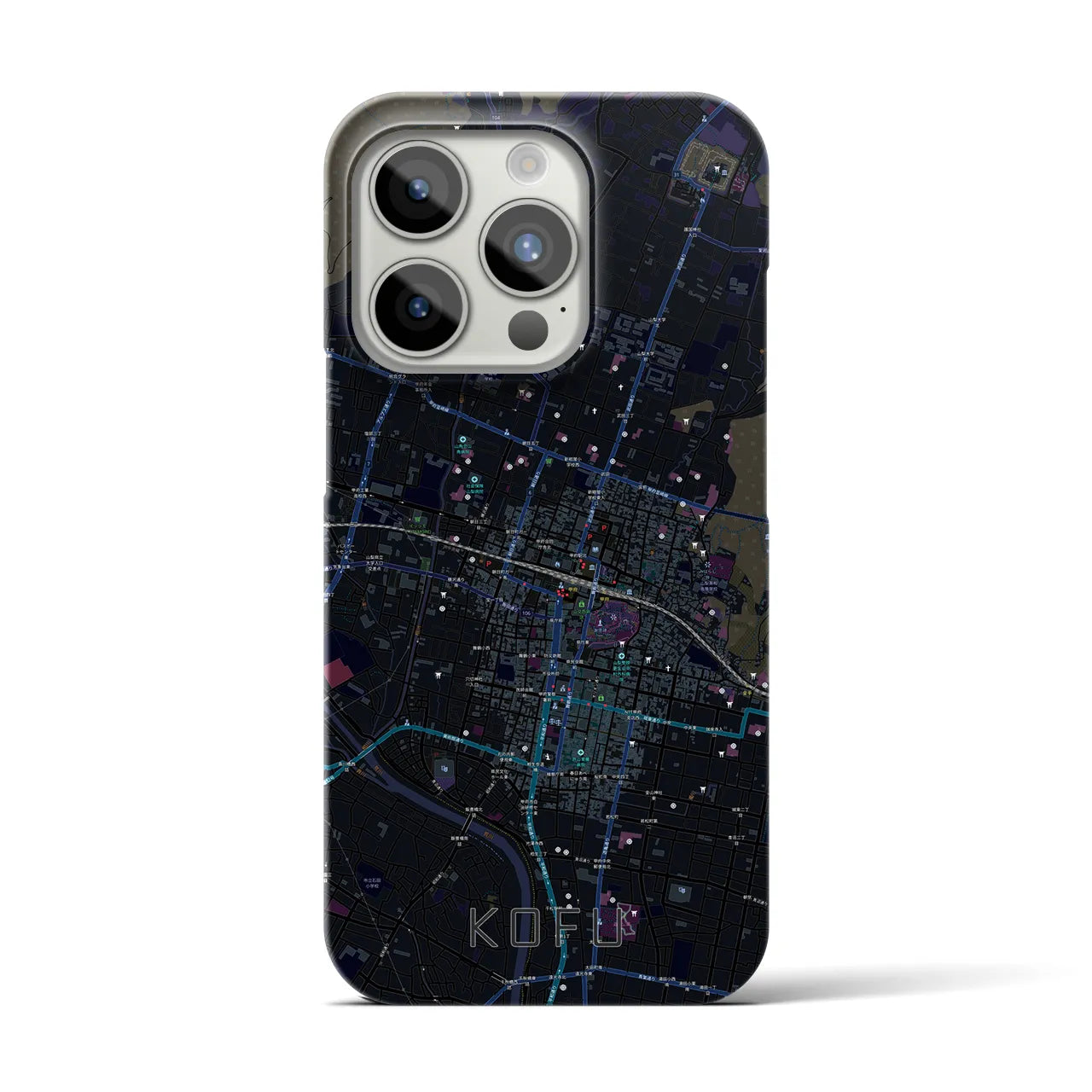 【甲府】地図柄iPhoneケース（バックカバータイプ・ブラック）iPhone 15 Pro 用