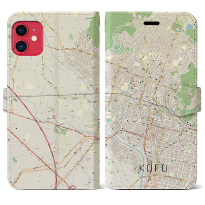 【甲府（山梨県）】地図柄iPhoneケース（手帳タイプ）ナチュラル・iPhone 11 用