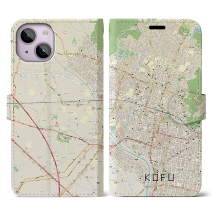 【甲府（山梨県）】地図柄iPhoneケース（手帳タイプ）ナチュラル・iPhone 14 用