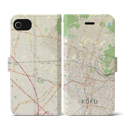 【甲府（山梨県）】地図柄iPhoneケース（手帳タイプ）ナチュラル・iPhone SE（第3 / 第2世代） / 8 / 7 / 6s / 6 用