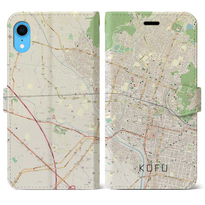 【甲府（山梨県）】地図柄iPhoneケース（手帳タイプ）ナチュラル・iPhone XR 用