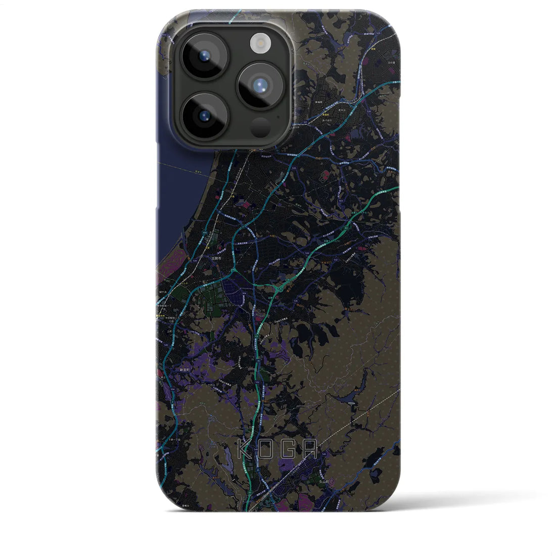 【古賀】地図柄iPhoneケース（バックカバータイプ・ブラック）iPhone 15 Pro Max 用