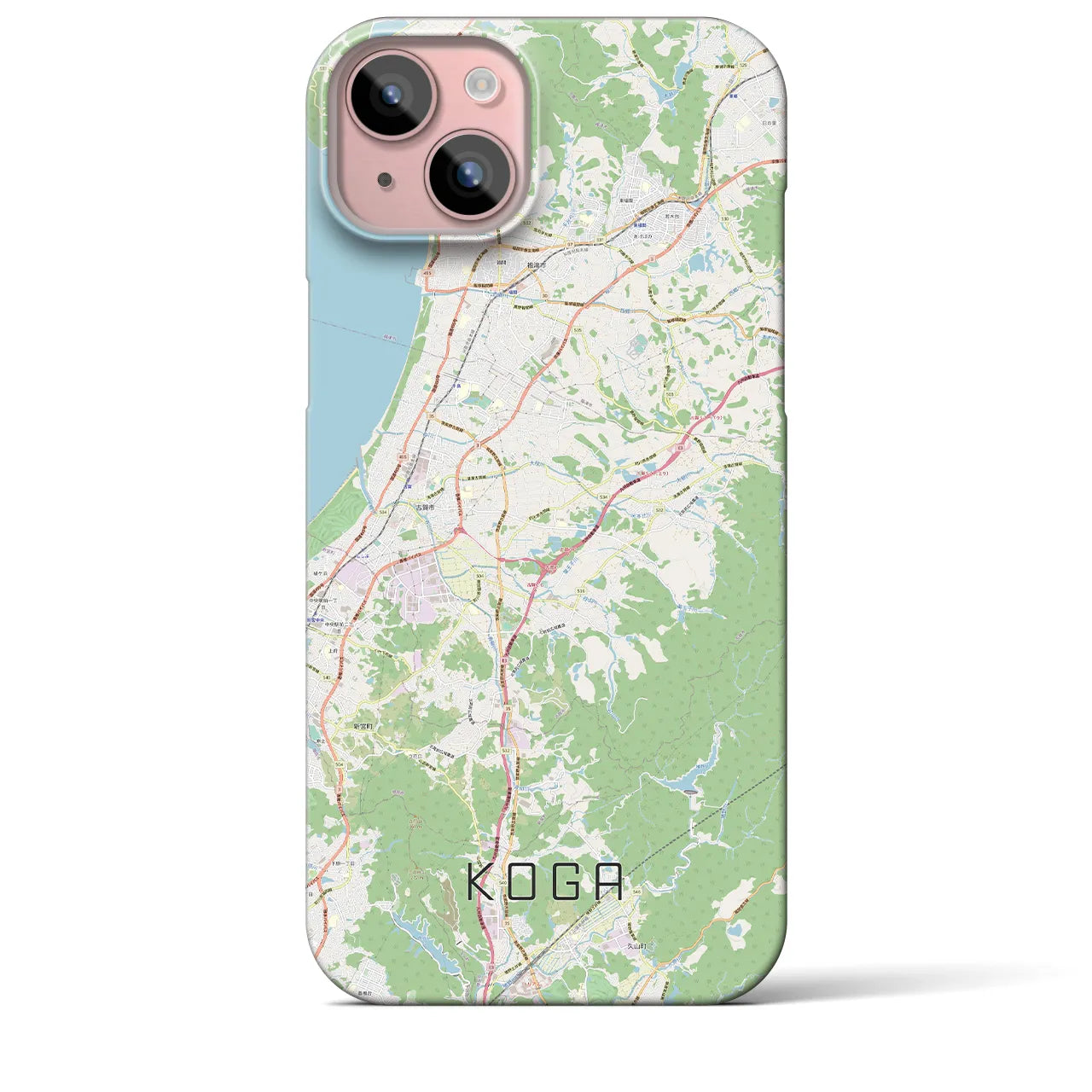 【古賀】地図柄iPhoneケース（バックカバータイプ・ナチュラル）iPhone 15 Plus 用