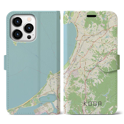 【古賀（福岡県）】地図柄iPhoneケース（手帳タイプ）ナチュラル・iPhone 13 Pro 用