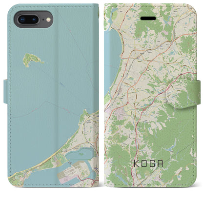 【古賀（福岡県）】地図柄iPhoneケース（手帳タイプ）ナチュラル・iPhone 8Plus /7Plus / 6sPlus / 6Plus 用