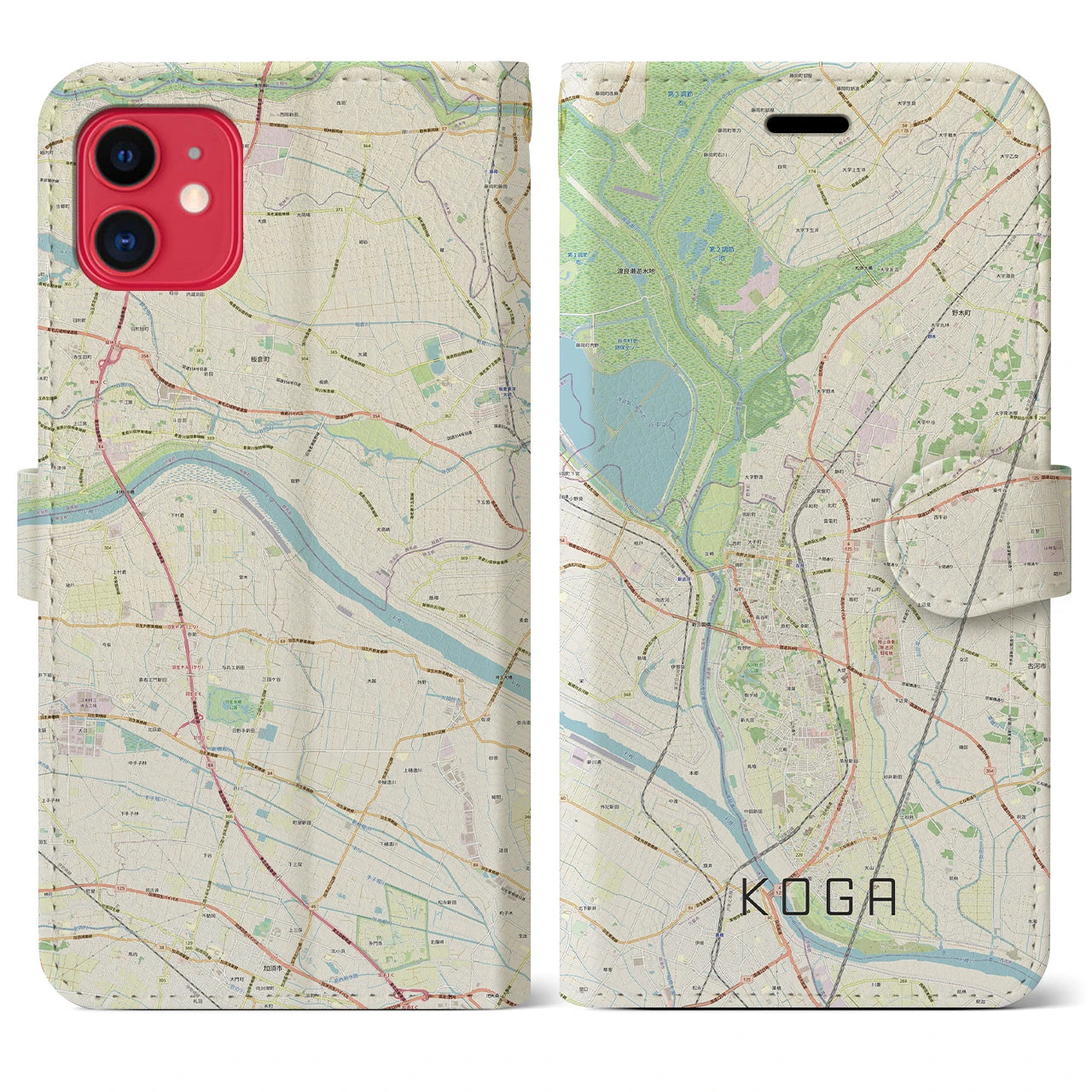 【古河】地図柄iPhoneケース（手帳両面タイプ・ナチュラル）iPhone 11 用