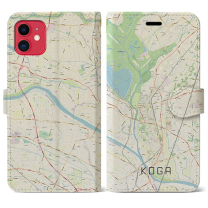 【古河（茨城県）】地図柄iPhoneケース（手帳タイプ）ナチュラル・iPhone 11 用