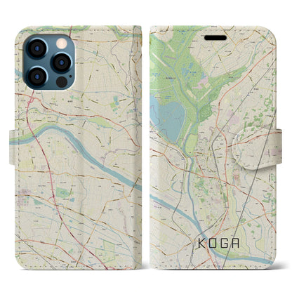 【古河（茨城県）】地図柄iPhoneケース（手帳タイプ）ナチュラル・iPhone 12 / 12 Pro 用