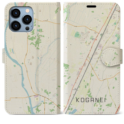 【小金井（栃木県）】地図柄iPhoneケース（手帳タイプ）ナチュラル・iPhone 13 Pro Max 用