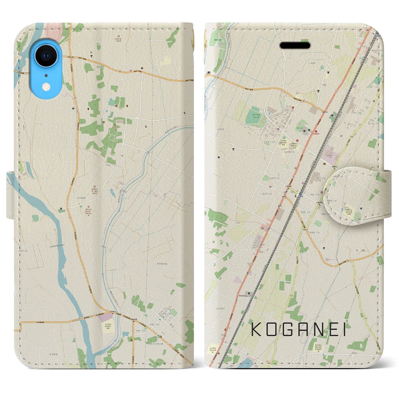 【小金井】地図柄iPhoneケース（手帳両面タイプ・ナチュラル）iPhone XR 用
