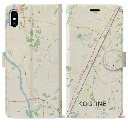 【小金井（栃木県）】地図柄iPhoneケース（手帳タイプ）ナチュラル・iPhone XS Max 用