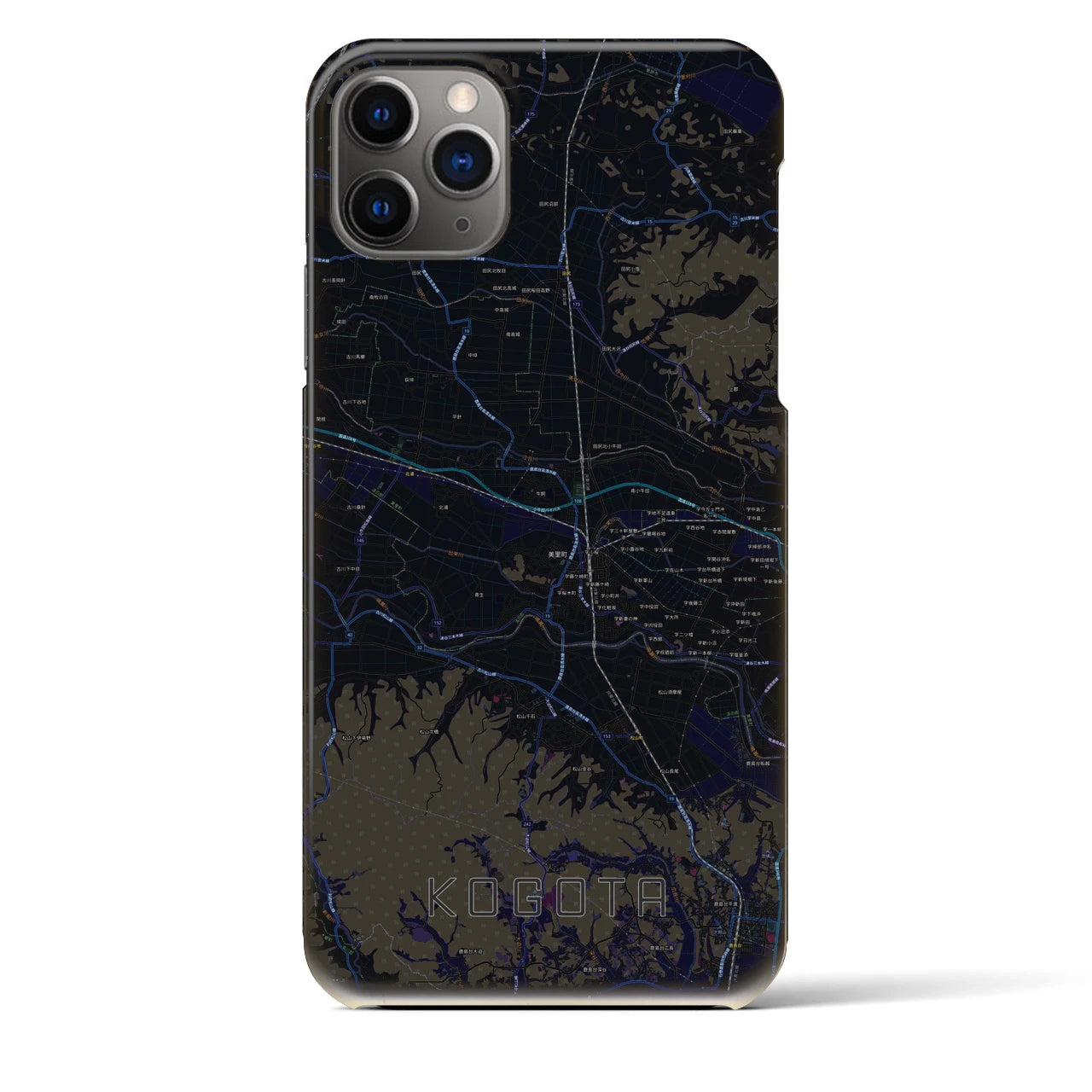 【小牛田】地図柄iPhoneケース（バックカバータイプ・ブラック）iPhone 11 Pro Max 用
