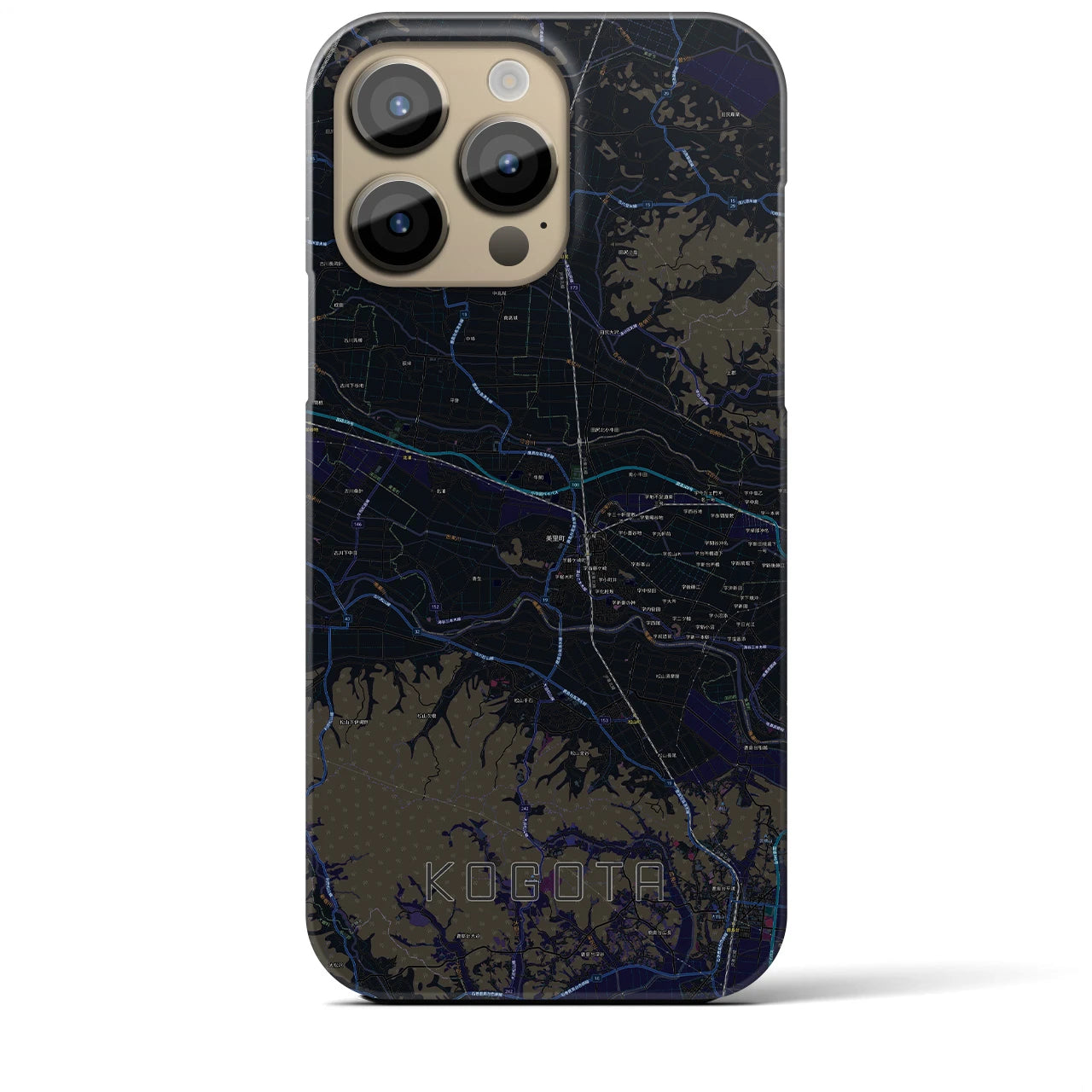【小牛田】地図柄iPhoneケース（バックカバータイプ・ブラック）iPhone 14 Pro Max 用