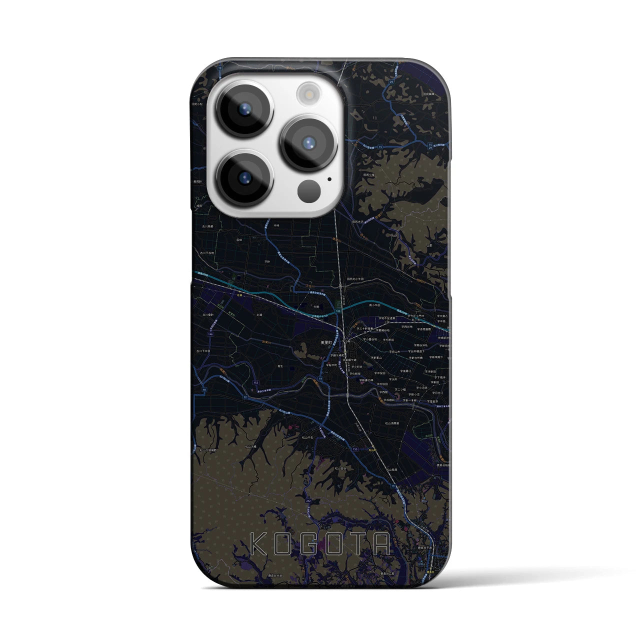 【小牛田】地図柄iPhoneケース（バックカバータイプ・ブラック）iPhone 14 Pro 用