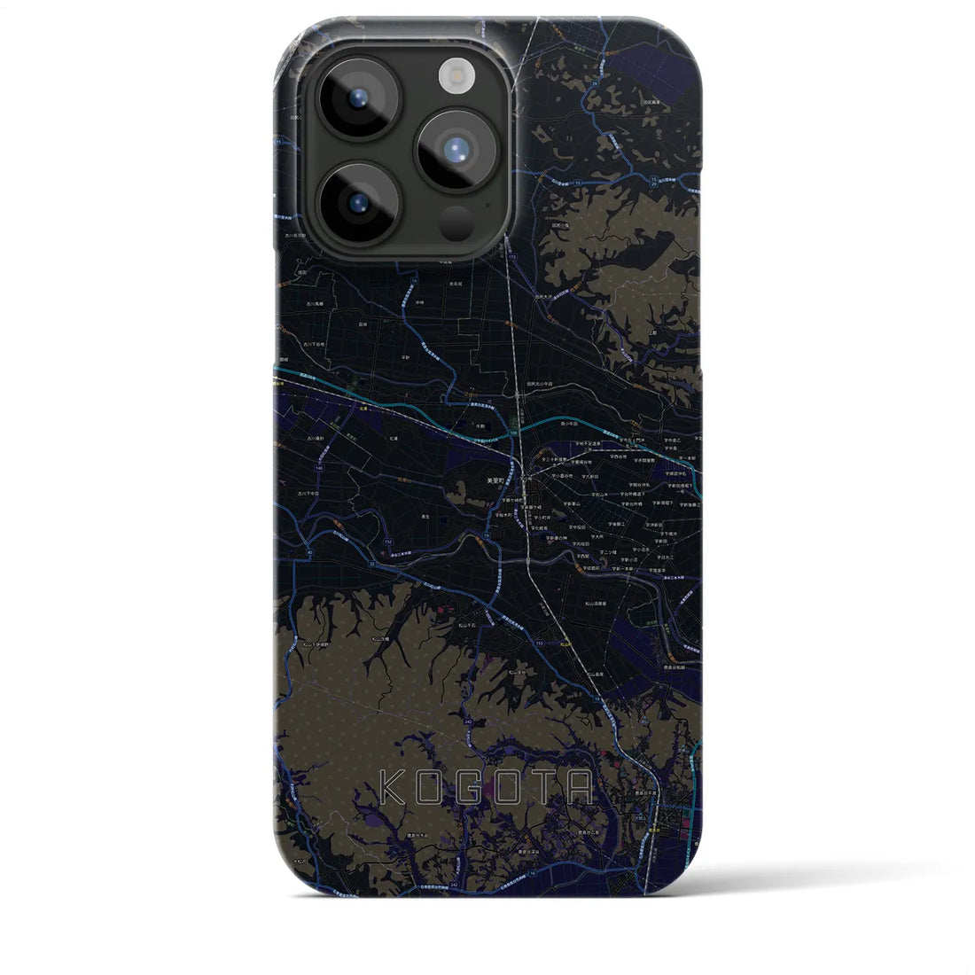 【小牛田】地図柄iPhoneケース（バックカバータイプ・ブラック）iPhone 15 Pro Max 用