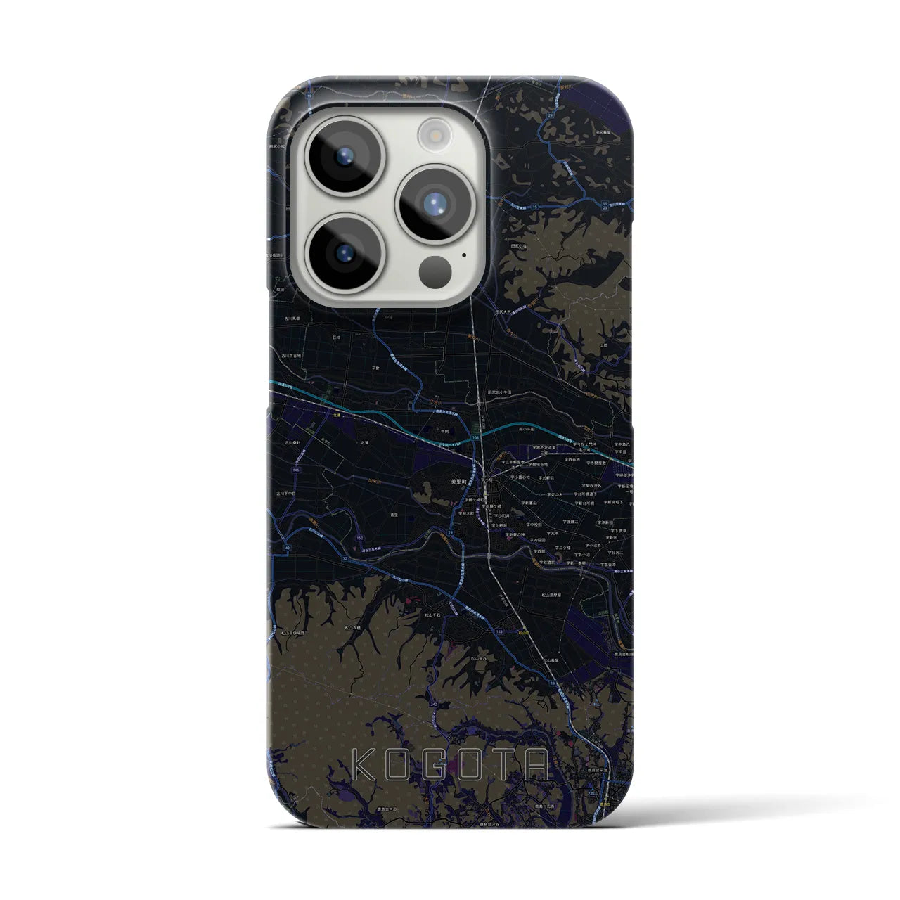 【小牛田】地図柄iPhoneケース（バックカバータイプ・ブラック）iPhone 15 Pro 用