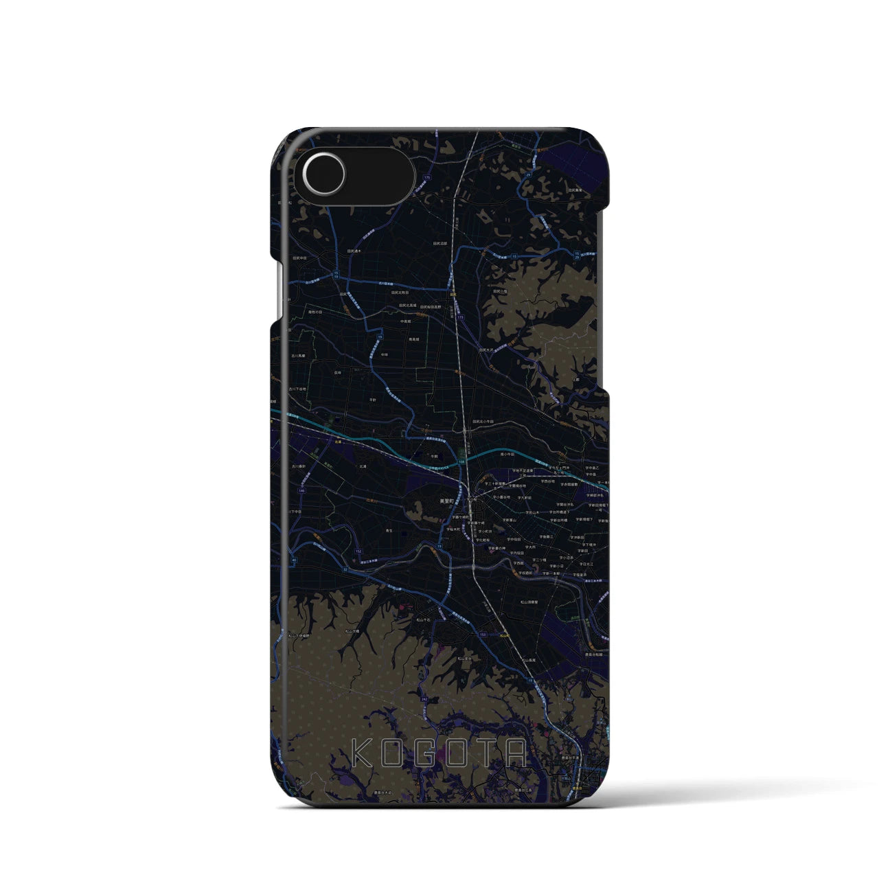 【小牛田】地図柄iPhoneケース（バックカバータイプ・ブラック）iPhone SE（第3 / 第2世代） / 8 / 7 / 6s / 6 用