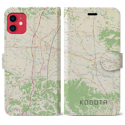【小牛田（宮城県）】地図柄iPhoneケース（手帳タイプ）ナチュラル・iPhone 11 用