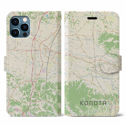 【小牛田（宮城県）】地図柄iPhoneケース（手帳タイプ）ナチュラル・iPhone 12 / 12 Pro 用