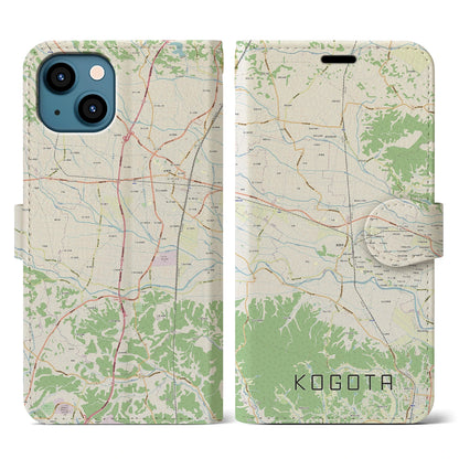 【小牛田（宮城県）】地図柄iPhoneケース（手帳タイプ）ナチュラル・iPhone 13 用
