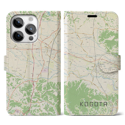 【小牛田（宮城県）】地図柄iPhoneケース（手帳タイプ）ナチュラル・iPhone 14 Pro 用