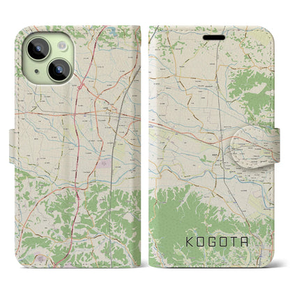 【小牛田（宮城県）】地図柄iPhoneケース（手帳タイプ）ナチュラル・iPhone 15 用