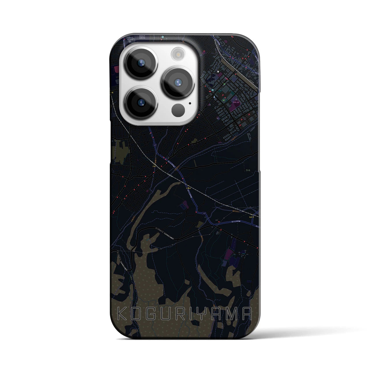 【小栗山】地図柄iPhoneケース（バックカバータイプ・ブラック）iPhone 14 Pro 用